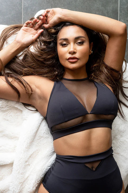 Addison Top - Mesh Cut Out High Neck Top