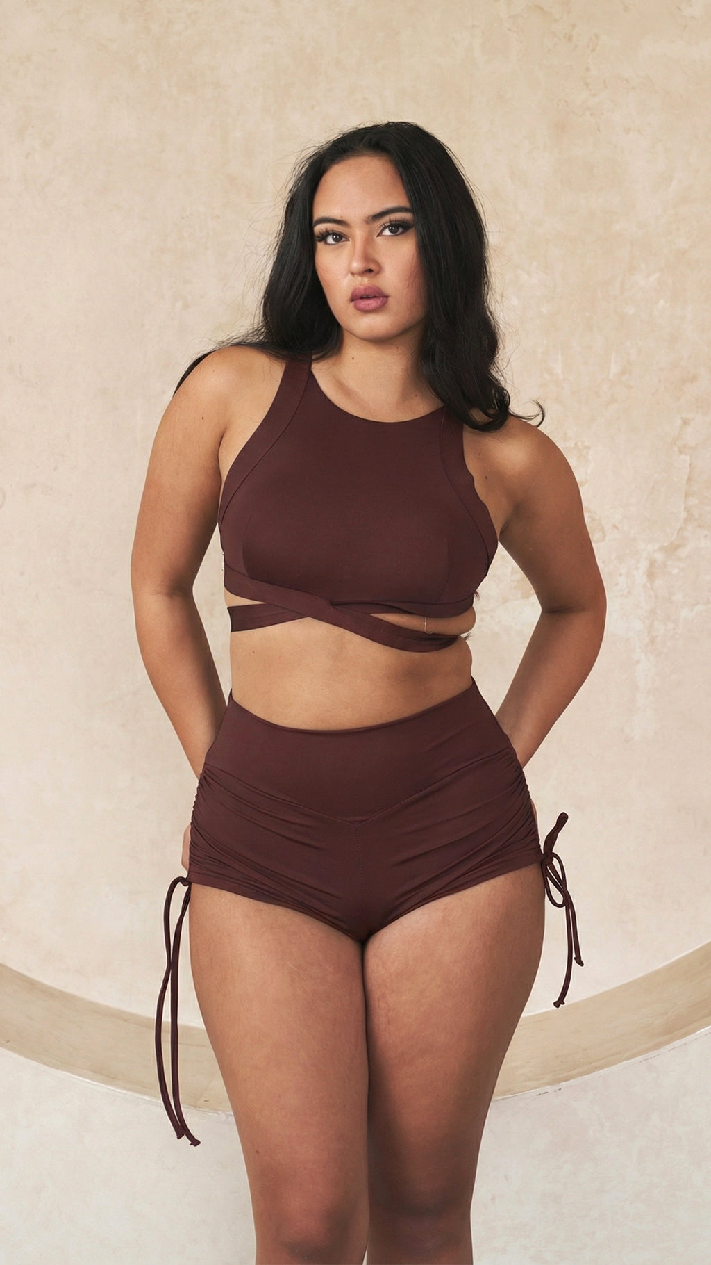 High Waist Drawstring Shorts - Cacao