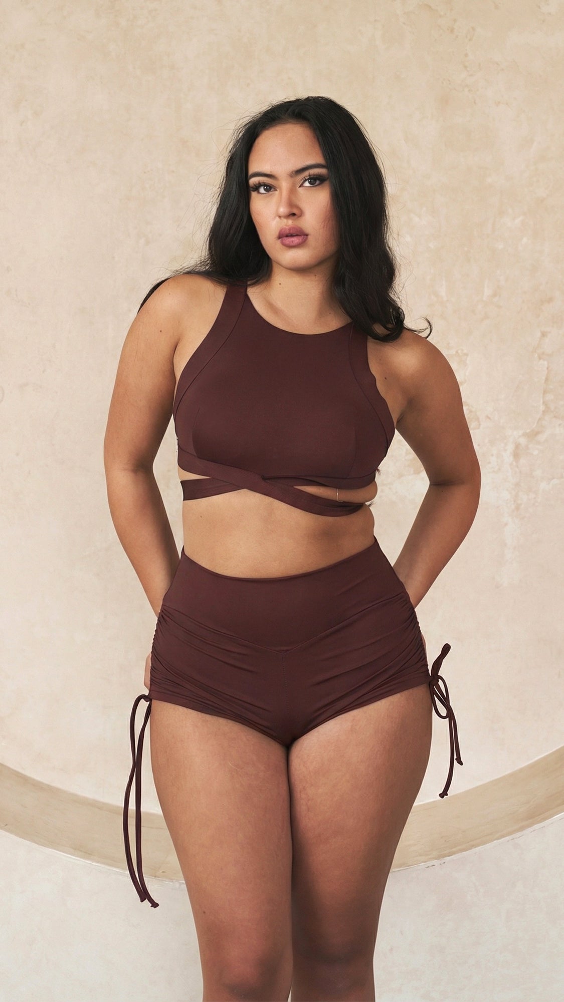 High Waist Drawstring Shorts - Cacao