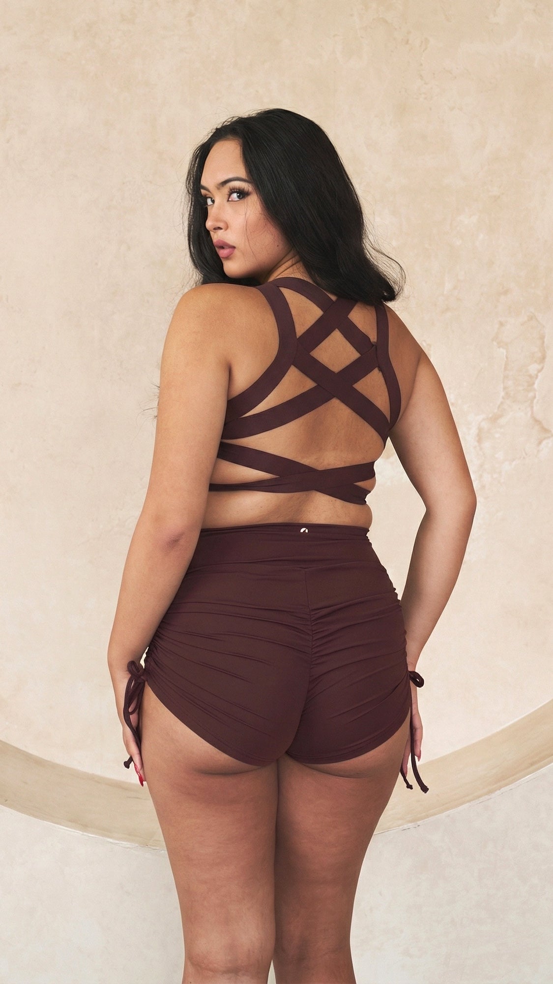 High Waist Drawstring Shorts - Cacao