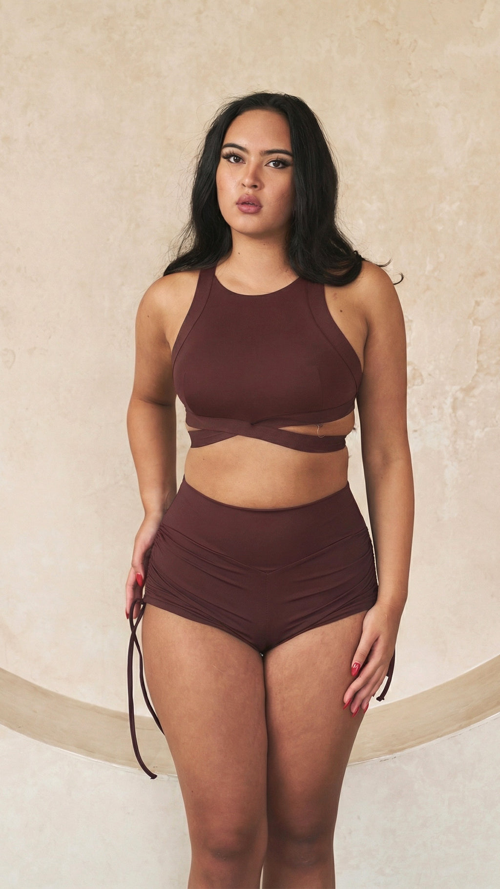 High Waist Drawstring Shorts - Cacao