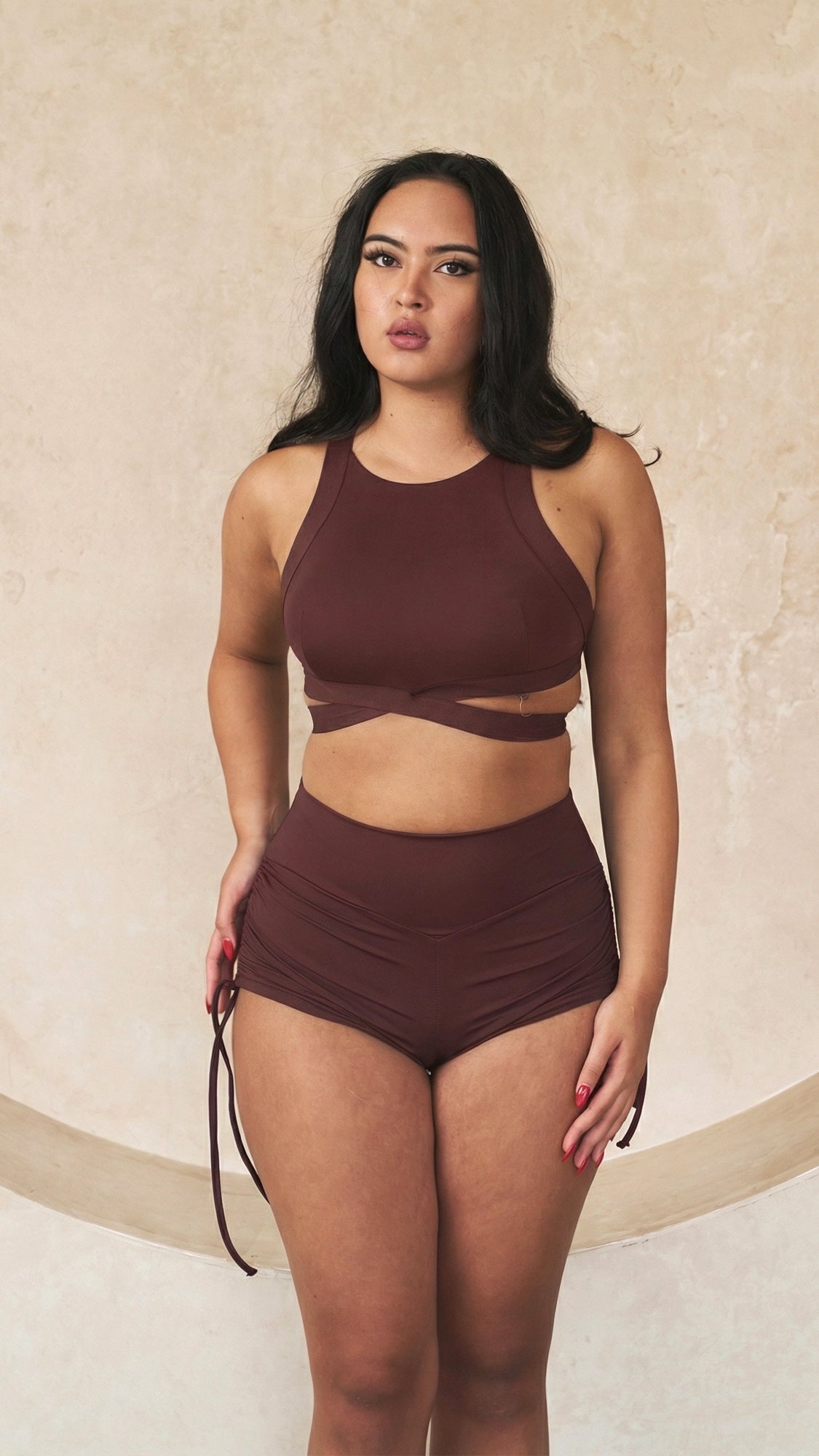 High Waist Drawstring Shorts - Cacao